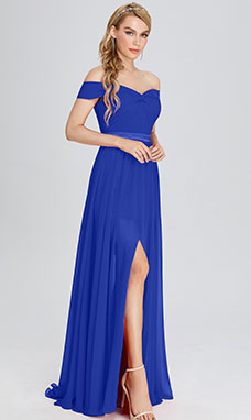 Trapezio Omerale Senza maniche Chiffon vestito da damigella con Spacco frontale