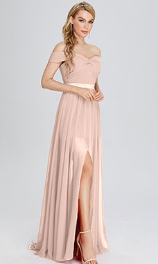 A-line Off-the-shoulder Sleeveless Chiffon Bridesmaid Dress with Split Front