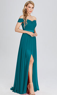 Trapezio Omerale Senza maniche Chiffon vestito da damigella con Spacco frontale