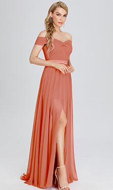 A-line Off-the-shoulder Sleeveless Chiffon Bridesmaid Dress with Split Front