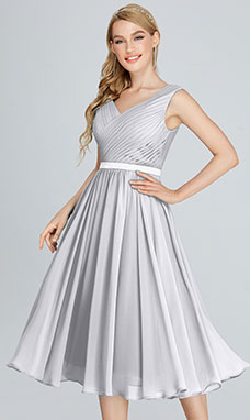 A-line V-neck Tea-length Chiffon Cocktail Dress
