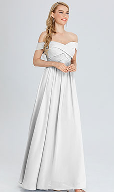 A-line Off-the-shoulder Floor-length Chiffon Bridesmaid Dress with Ruffles