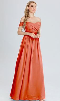 A-line Off-the-shoulder Floor-length Chiffon Bridesmaid Dress with Ruffles