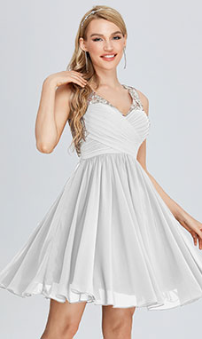 A-line V-neck Knee-length Chiffon Bridesmaid Dress with Lace