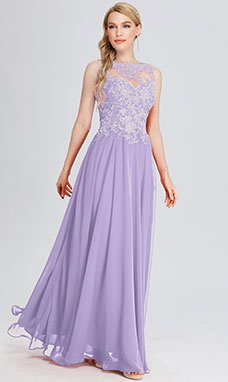 A-line Scoop Floor-length Chiffon Prom Dress with Lace
