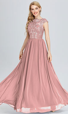 A-line Scoop Floor-length Chiffon Bridesmaid Dress with Lace