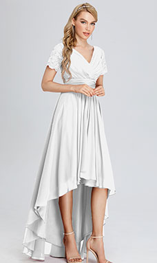 A-line V-neck Asymmetrical Chiffon Bridesmaid Dress with Ruffles