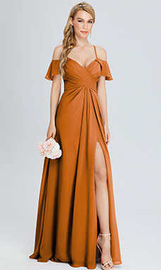 A-line V-neck Floor-length Chiffon Evening Dress with Split Front