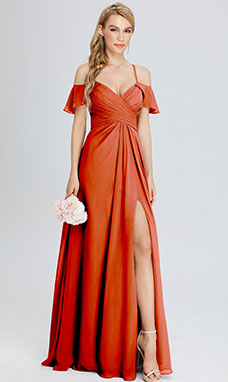 A-line V-neck Floor-length Chiffon Bridesmaid Dress with Split Front