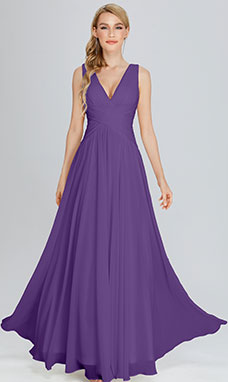 A-line V-neck Floor-length Chiffon Evening Dress
