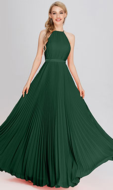 A-line Scoop Floor-length Sleeveless Chiffon Evening Dress