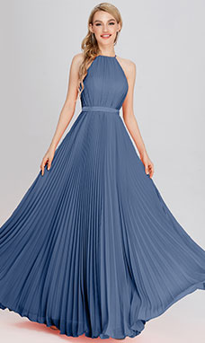 A-line Scoop Floor-length Sleeveless Chiffon Evening Dress