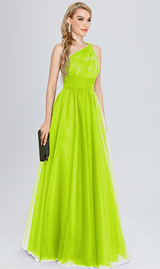 A-line One Shoulder Floor-length Tulle Prom Dress