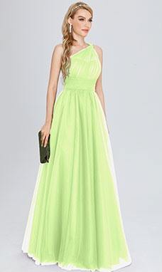 A-line One Shoulder Floor-length Tulle Prom Dress