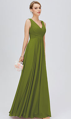 A-line V-neck Floor-length Chiffon Evening Dress