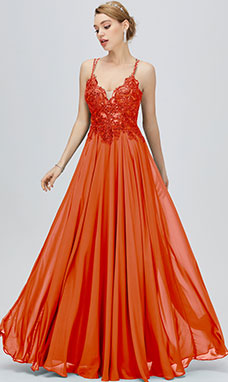 A-line V-neck Floor-length Sleeveless Chiffon Evening Dress