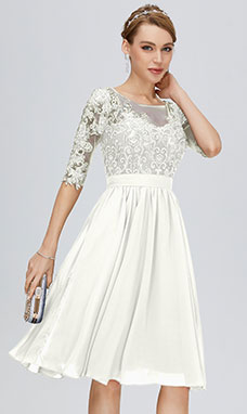 A-line Scoop Knee-length Chiffon Prom Dress with Lace