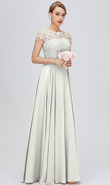 A-line Scoop Floor-length Chiffon Evening Dress with Lace