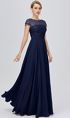 A-line Scoop Floor-length Chiffon Prom Dress with Lace