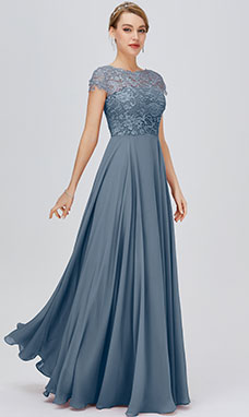 Trapezio Stondata Raso terra Chiffon Abito da festa con Pizzo