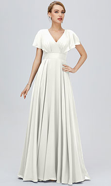 A-line V-neck Floor-length Sleeveless Chiffon Bridesmaid Dress