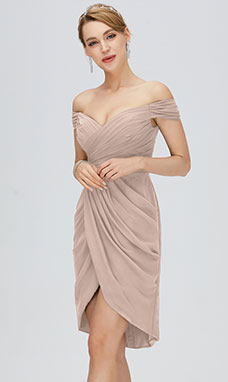 Sheath/Column Off-the-shoulder Asymmetrical Chiffon Cocktail Dress