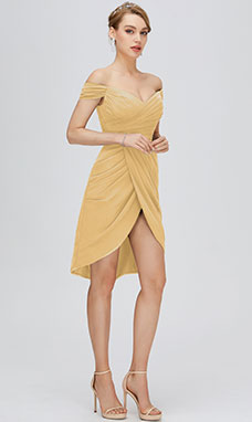 Sheath/Column Off-the-shoulder Asymmetrical Chiffon Prom Dress