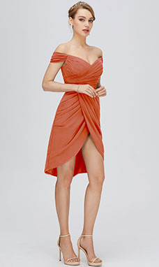 Sheath/Column Off-the-shoulder Asymmetrical Chiffon Prom Dress
