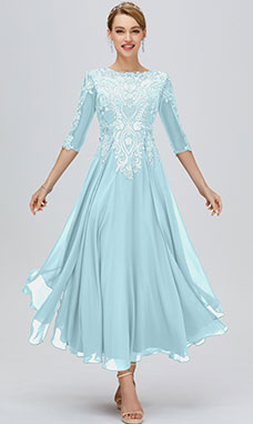 A-line Scoop Ankle-length Chiffon Mother of the Bride Dress with Lace