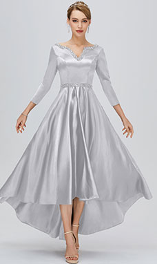 A-line V-neck Asymmetrical Satin Mother of the Bride Dress