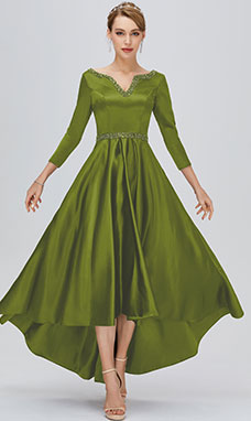A-line V-neck Asymmetrical Satin Evening Dress