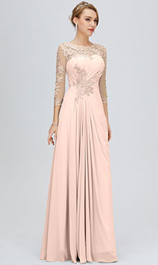 A-line Scoop Floor-length Chiffon Evening  Dress with Lace