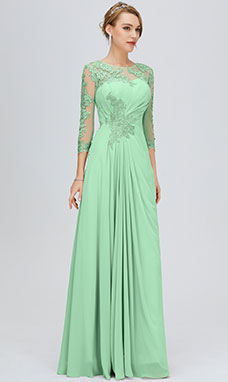 A-line Scoop Floor-length Chiffon Evening  Dress with Lace