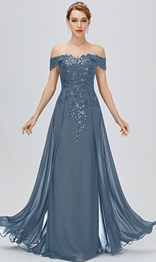 Sheath/Column Off-the-shoulder Floor-length Chiffon Prom Dress with Lace
