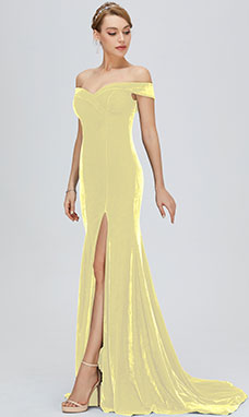 Trumpet/Mermaid Off-the-shoulder Sleeveless Velvet Prom Dress with Split Front