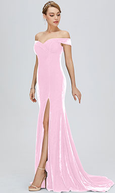 Trumpet/Mermaid Off-the-shoulder Sleeveless Velvet Evening Dress with Split Front