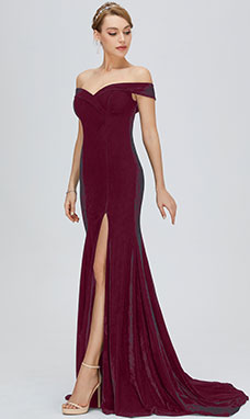 Trompet/zeemeermin Off-The-Shoulder Mouwloos Fluwelen Avondjurk met Voorkant Split