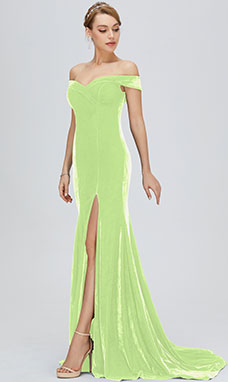 Meerjungfrau-Linie / Mermaid-Stil Carmen-Ausschnitt ärmellos Velvet Abendkleid mit Schlitz Vorn