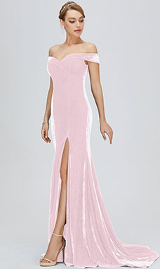 Trumpet/Mermaid Off-the-shoulder Sleeveless Velvet Prom Dress with Split Front