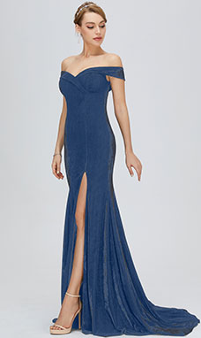 Meerjungfrau-Linie / Mermaid-Stil Carmen-Ausschnitt ärmellos Velvet Abendkleid mit Schlitz Vorn