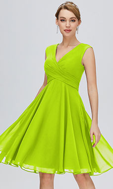 A-Linie V-Ausschnitt Knielang Chiffon Jugendweihekleid