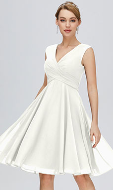 A-line Col en V Longueur genou Mousseline polyester Robe de bal