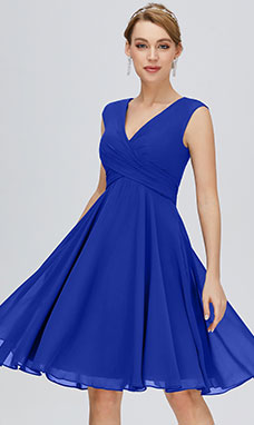 A-line Col en V Longueur genou Mousseline polyester Robe de bal