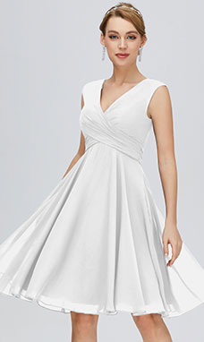 A-line Col en V Longueur genou Mousseline polyester Robe de bal