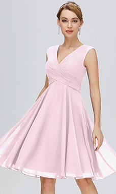 A-Linie V-Ausschnitt Knielang Chiffon Jugendweihekleid