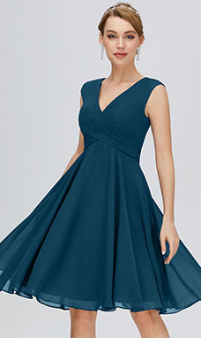 A-Linie V-Ausschnitt Knielang Chiffon Jugendweihekleid