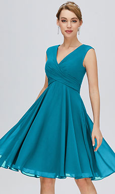 A-Linie V-Ausschnitt Knielang Chiffon Jugendweihekleid