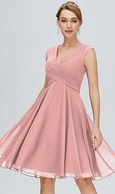 A-Linie V-Ausschnitt Knielang Chiffon Jugendweihekleid