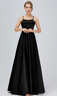 A-line Square Floor-length Sleeveless Satin Prom Dress