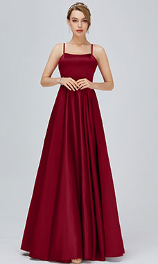 A-line Square Floor-length Sleeveless Satin Prom Dress